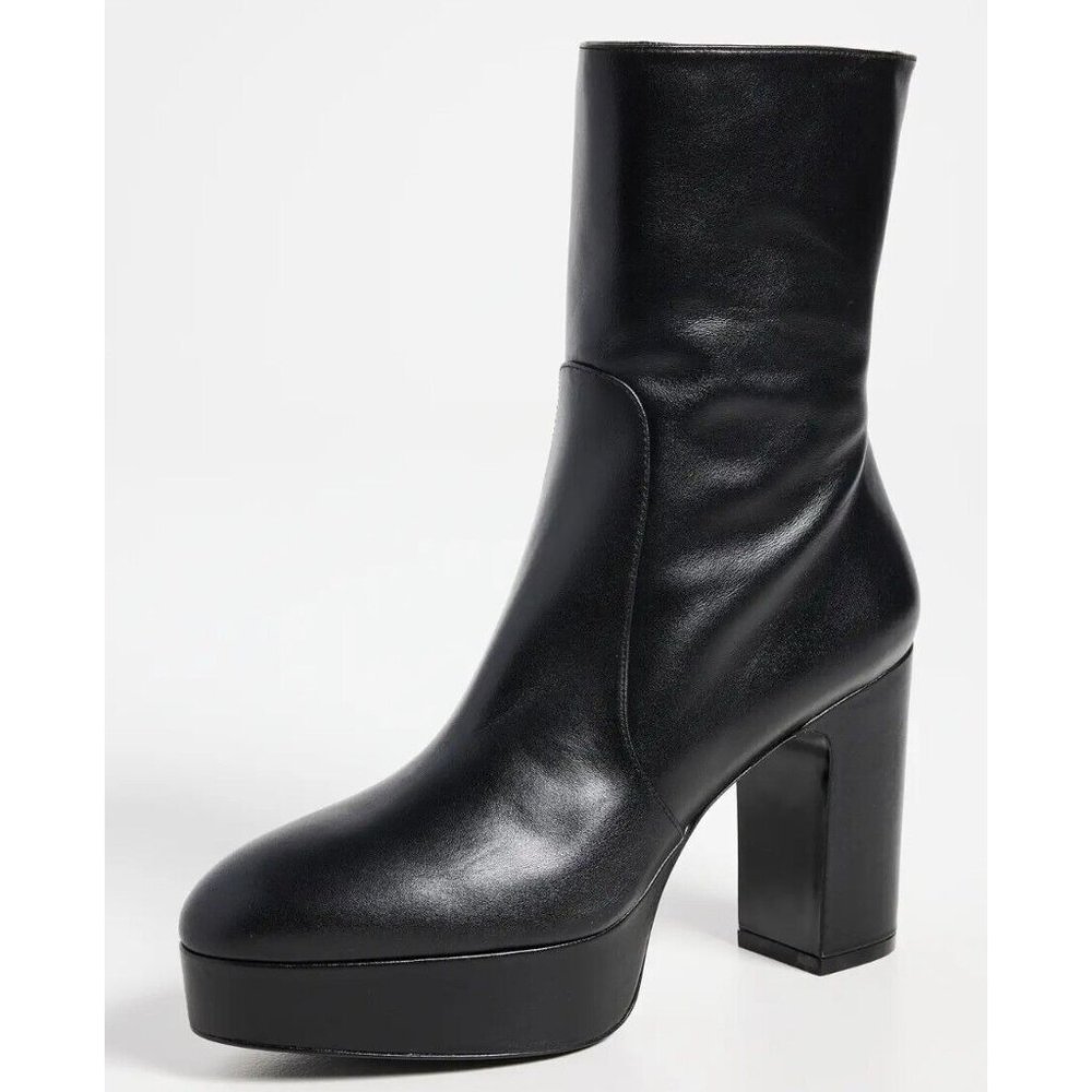 $700 STUART WEITZMAN Lala Platform 4" Zip Booties LEATHER BLACK 8.5 (PB12)